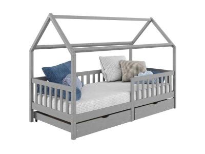 IDIMEX Lit cabane NUNA avec tiroirs, 90 x 200 cm en pin massif lasur&eacute; gris