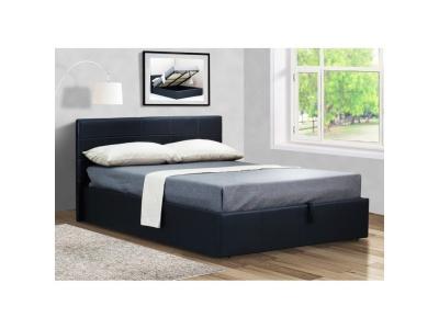 Lit CHANEL 160x200 cm avec coffre de rangement en simili cuir et coloris noir. Sommier inclus.