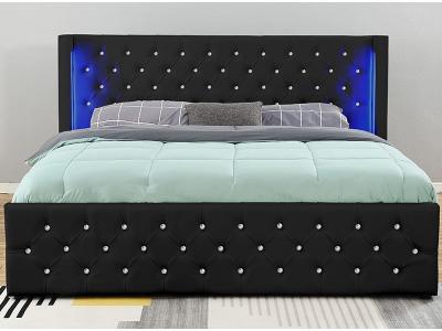 Lit coffre &agrave; led capitonn&eacute; chesterfield noir 140x190 cm