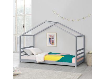 EN.CASA Lit d'enfant Design Maison Vard&oslash; Pin 90 x 200 cm Gris Mat Laqu&eacute;