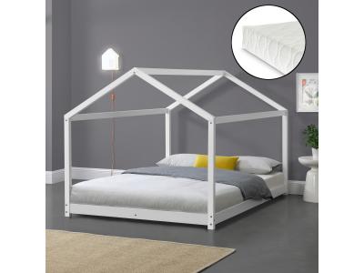 EN.CASA Lit d'Enfant Forme Maison Cerro avec Matelas Mousse &agrave; Froid 140 x 200 cm Blanc []