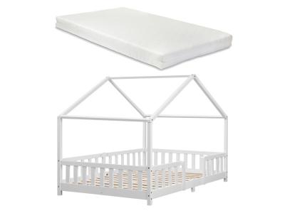 [EN.CASA] Lit d'enfant Treviolo Forme Maison avec Matelas &agrave; Mousse &agrave; Froid 200 x 120 cm Blanc 