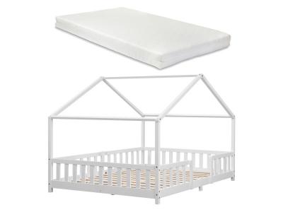 EN.CASA Lit d'enfant Treviolo Forme Maison avec Matelas &agrave; Mousse &agrave; Froid 200 x 140 cm Blanc []