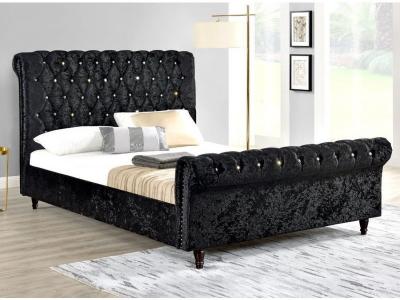 Lit moderne t&ecirc;te de lit haute capitonn&eacute;e tissu noir kapy 140x190 cm