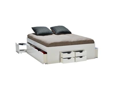 Lit double JAZZ 140x190 7 tiroirs + 2 chevets / Blanc/ 193x145x45