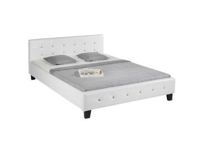 Lit double JOSY, 140 x 190 cm, capitonn&eacute; avec sommier, rev&ecirc;tement synth&eacute;tique blanc