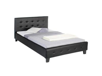 Lit double MATHIEU, 140 x 190 cm, capitonn&eacute; avec sommier, rev&ecirc;tement synth&eacute;tique noir