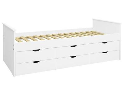  Lit enfant avec 6 tiroirs de rangement laqu&eacute; blanc - 71.8 x 208 x 99.3 cm Pegane