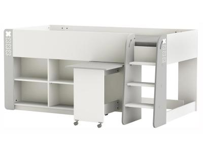PEGANE Lit enfant combine coloris blanc mat/gris fonce - Dim : 210,3 x 97,8 x 124,2 cm --