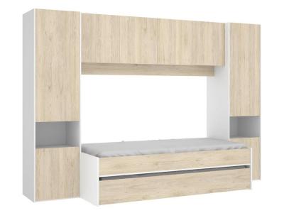 PEGANE Lit enfant gigogne 90 x 190 cm coloris blanc /chene + armoire - Longueur 302 x Hauteur 203 x Profondeur 97 cm -- 