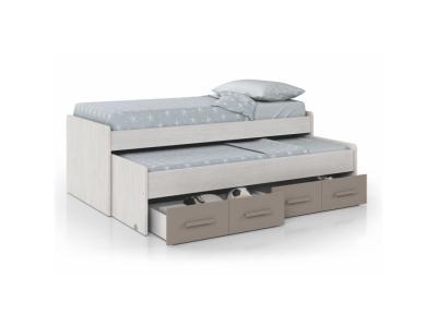  Lit Gigogne & Sommier Inclus Boan 90x190cm Gris & Taupe