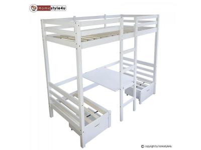 HOMESTYLE4U Lit enfant mezzanine superpos&eacute; blanc 90x200 pin massif bureau 1727