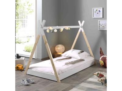 TERRE DE NUIT Lit enfant tipi en bois blanc 70x140 - 