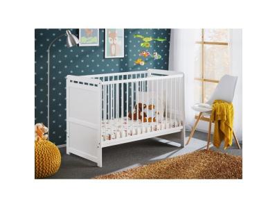 MEUBLORAMA Lit et matelas b&eacute;b&eacute; &eacute;volutif collection guizmo r&eacute;glable en hauteur. Coloris blanc mat.