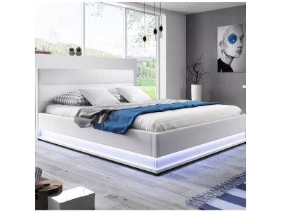 Meubler Design Lit led avec coffre de rangement AVA - Blanc - 180x200