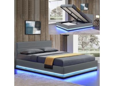 Meubler Design Lit led avec coffre de rangement AVA - Gris - 160x200
