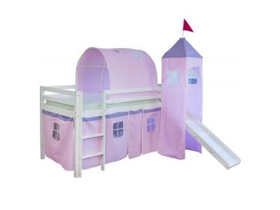 DECOSHOP26 Lit mezzanine - MARQUE - 90x200cm - Bois blanc - Toile rose - A lattes - Enfant