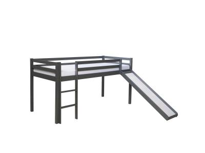 DECOSHOP26 Lit mezzanine pour enfant 90x200cm avec &eacute;chelle toboggan en bois gris lit06172