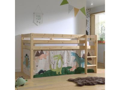 VIPACK Lit mi-hauteur 90x200 sommier inclus housse dino pino - bois