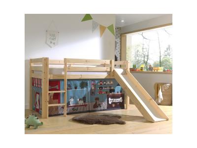 VIPACK Lit mi-hauteur 90x200 toboggan sommier inclus housse pet shop naturel