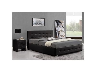 Lit Newington - Structure de lit capitonn&eacute;e Noir avec coffre de rangement int&eacute;gr&eacute; -140x190 cm