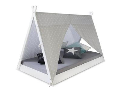 DECOSHOP26 Lit pour enfant tipi tente indienne 90 x 200 cm en bois avec tissu et sommier - noir