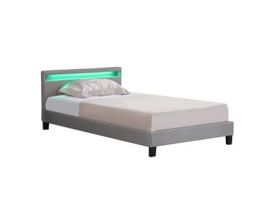 Lit LED simple MARISELA 120x190 cm, avec sommier, rev&ecirc;tement tissu gris