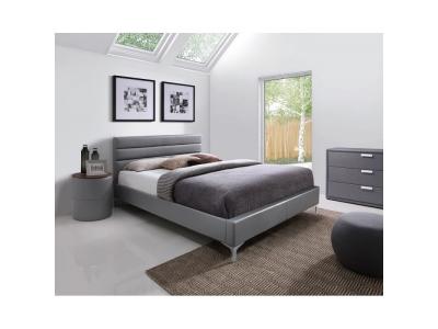 Lit thomas 160x200 cm en simili cuir, coloris gris, sommier inclus