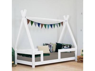  Lit tipi enfant avec barri&egrave;re bois massif blanc 80 x 180 cm #DS