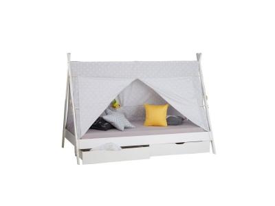 DECOSHOP26 Lit tipi enfant - Soier &agrave; lattes - Bois pin blanc - Tiroirs rangement - 90x200