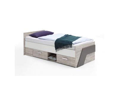 TERRE DE NUIT Lit tiroirs enfant 90x200 en bois imitation ch&ecirc;ne sable - LT13028