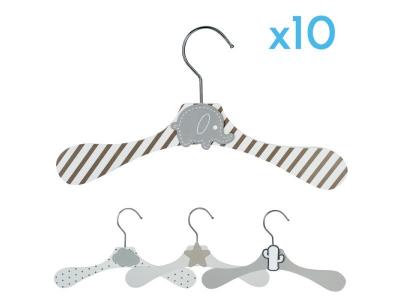 MONSIEUR BEBE Lot de 10 cintres en bois 28 cm pour b&eacute;b&eacute;, enfant avec crochet pivotant - &Eacute;l&eacute;phant gris