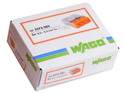 WAGO Bornes 3 entr&eacute;es (0.5-2.5mm) OR boite de 100 pi&egrave;ces -  - 2273-203