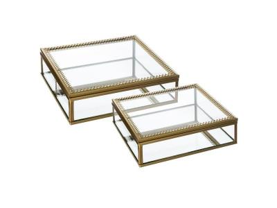 PARIS PRIX Lot de 2 Bo&icirc;te &agrave; Bijoux en Verre et M&eacute;tal dor&eacute; - Dor&eacute; - Atmosphera