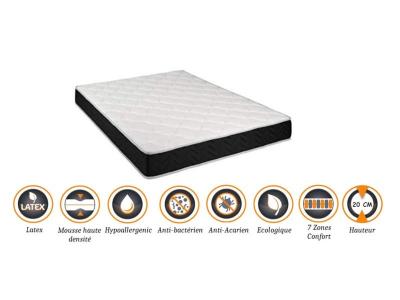 KING OF DREAMS Lot de 2 matelas latex 76 kg/m3 + mousse 35 kg/m3 90x200 x 20 cm ferme + oreiller visco + 2 al&egrave;ses 7 zones de confort - hypoallerg&eacute;nique 