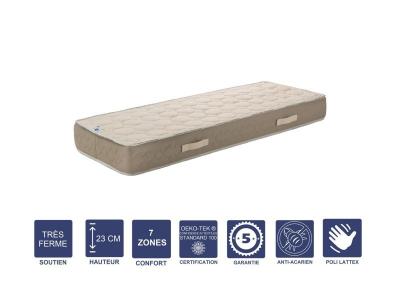  Lot de 2 Matelas Latex Naturel 80x200 x 23 cm Tr&egrave;s Ferme + Oreiller Visco + 2 Al&egrave;ses - Tissu 100% Coton - D&eacute;houssable Housse Lavable - 7 Zones de 