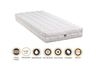 NUITS D OR Lot de 2 matelas m&eacute;moire de forme + 2 al&egrave;ses 90x200 x 23 cm tr&egrave;s ferme + 2 oreillers visco - d&eacute;houssable housse lavable - 5 zones de confort - ame po 