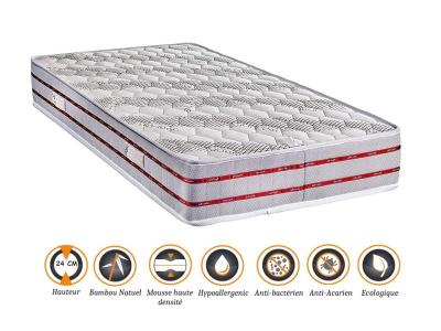 NUITS D OR Lot de 2 matelas tissu bambou naturel 100x200 x 24 cm + 2 al&egrave;ses + 2 oreillers visco - tr&egrave;s ferme - ame poli lattex haute densit&eacute; - hypoallerg&eacute;nique 