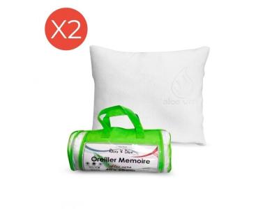 HARPER Lot De 2 Oreillers M&eacute;moire De Forme Aloe Vera 40x60 Cm