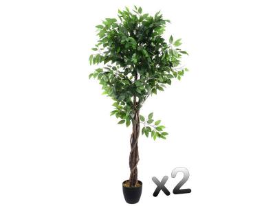 PEGANE Lot de 2 plantes artificielles Ficus Pot, Hauteur 180 cm --