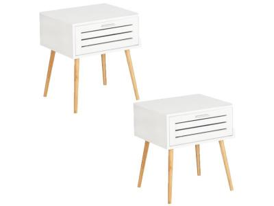 Lot De 2 Tables De Chevet Finja Avec 1 Tiroir En Bambou Et Mdf - Blanc Et Bois
