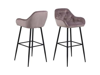 Lot de 2 tabourets de bar en tissu et m&eacute;tal - vieux rose