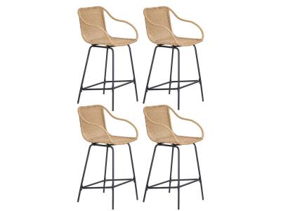 Chaise en style rotin beige et pieds en m&eacute;tal Homesight Moorea, 4 pi&egrave;ces