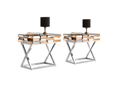 Lot de deux table de chevet en verre miroir 3D Or et miroir