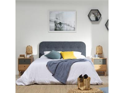 MARCKONFORT T&ecirc;te de lit tapiss&eacute;e saona 150x60 cm couleur bleu, 8 cm d'&eacute;paisseur