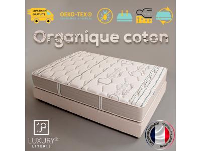 LUXURY LITERIE Matelas 140x190 cm, organiccoton, 24cm, memosoft100, ind&eacute;pendance du couchage, face &eacute;t&eacute;/hiver