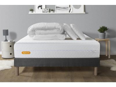 Pack Matelas et sommier gris Memo Bio Mousse plus Couette et 2 oreillers