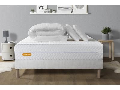 SEPTNUITS Matelas + sommier 140x190 + couette + 2 oreillers Pack Memo bio 140x190 cm