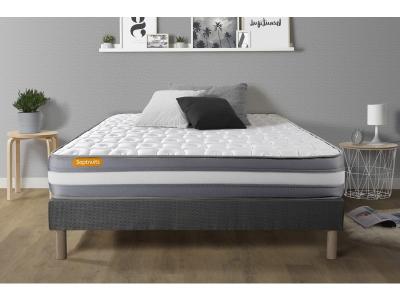 SEPTNUITS Matelas + sommier gris 140x190 Memo Plus M&eacute;moire de forme 3 zones 