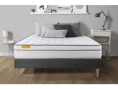 SEPTNUITS Ensemble Memo luxe Ressorts ensach&eacute;s et m&eacute;moire de forme Sommier en kit Gris